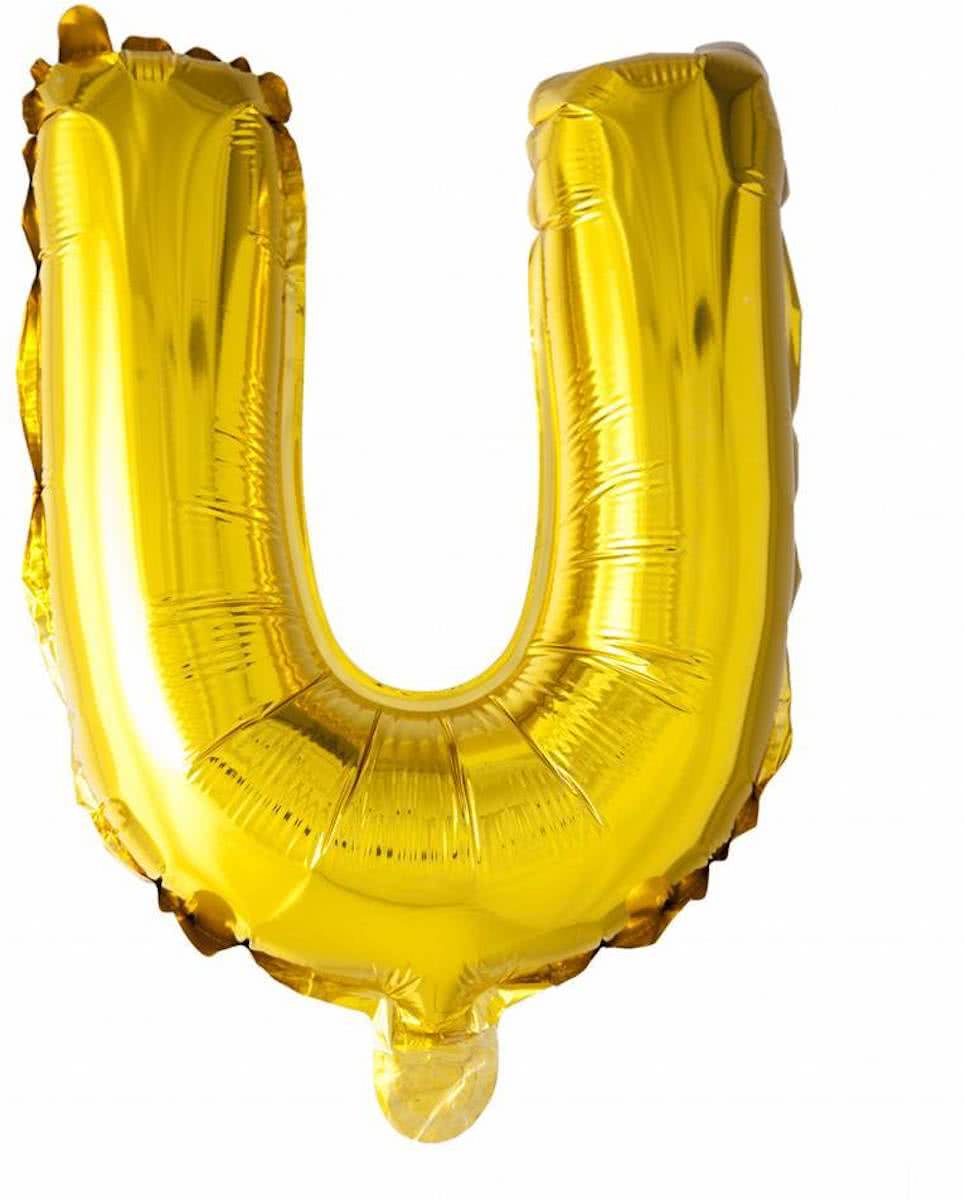 Folie Ballon Letter U Goud 41cm met rietje