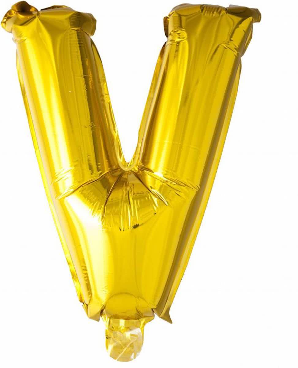 Folie Ballon Letter V Goud 41cm met rietje