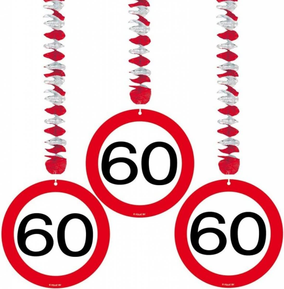 Hangdecoratie 60 Jaar Verkeersbord 75cm 3 stuks