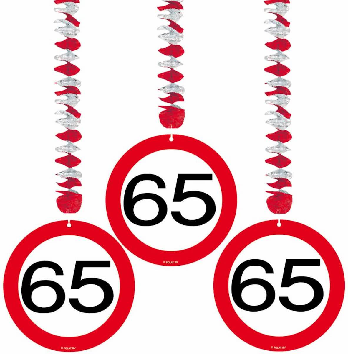 Hangdecoratie 65 Jaar Verkeersbord 75cm 3 stuks