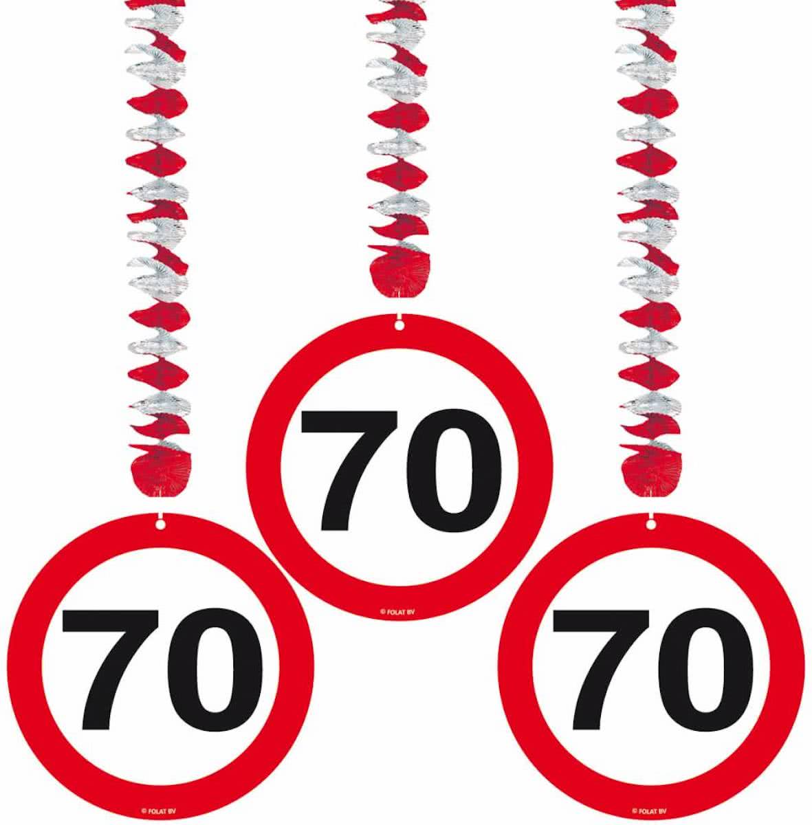 Hangdecoratie 70 Jaar Verkeersbord 75cm 3 stuks