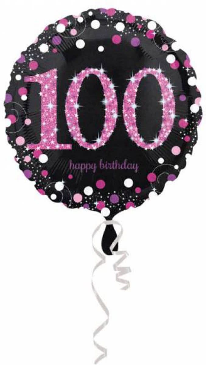 Helium Ballon 100 Jaar Roze 43cm leeg