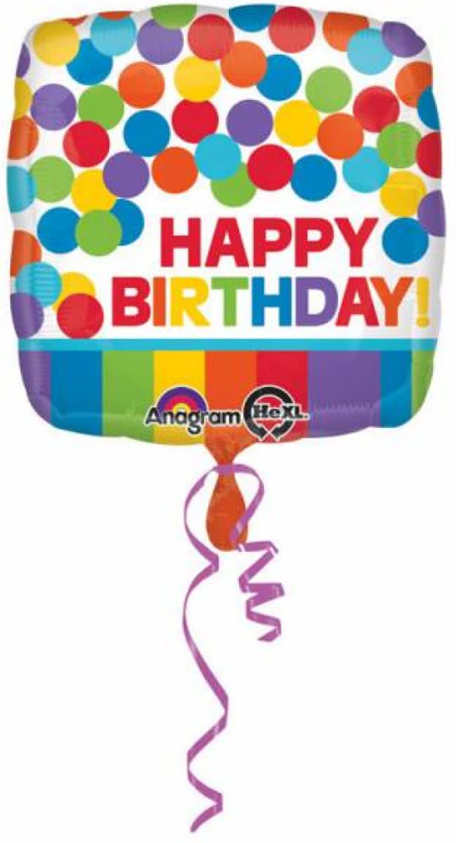 Helium Ballon Happy Birthday Stip Vierkant 43cm leeg