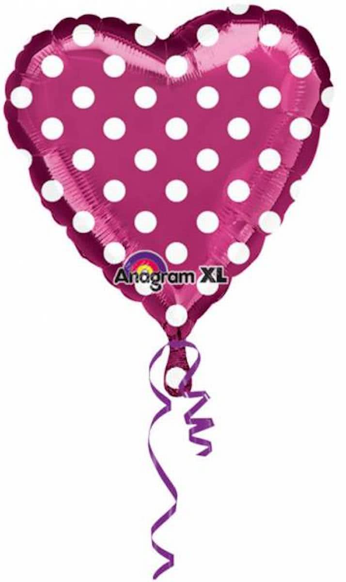 Helium Ballon Hart Fuchsia met stippen 45cm leeg