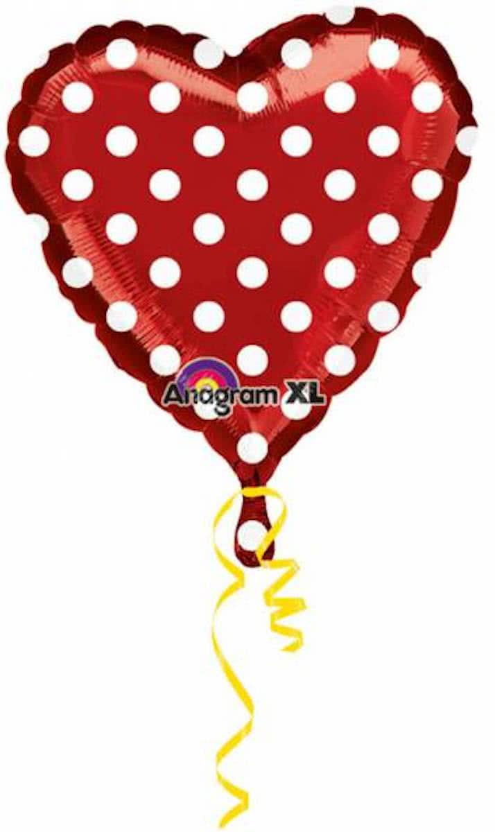 Helium Ballon Hart Rood met stippen 45cm leeg