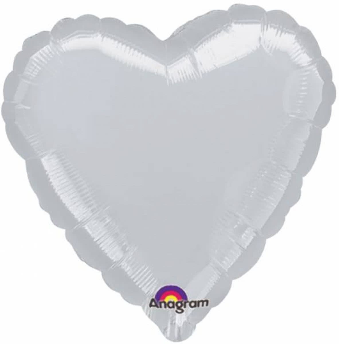 Helium Ballon Hart Zilver 45cm leeg