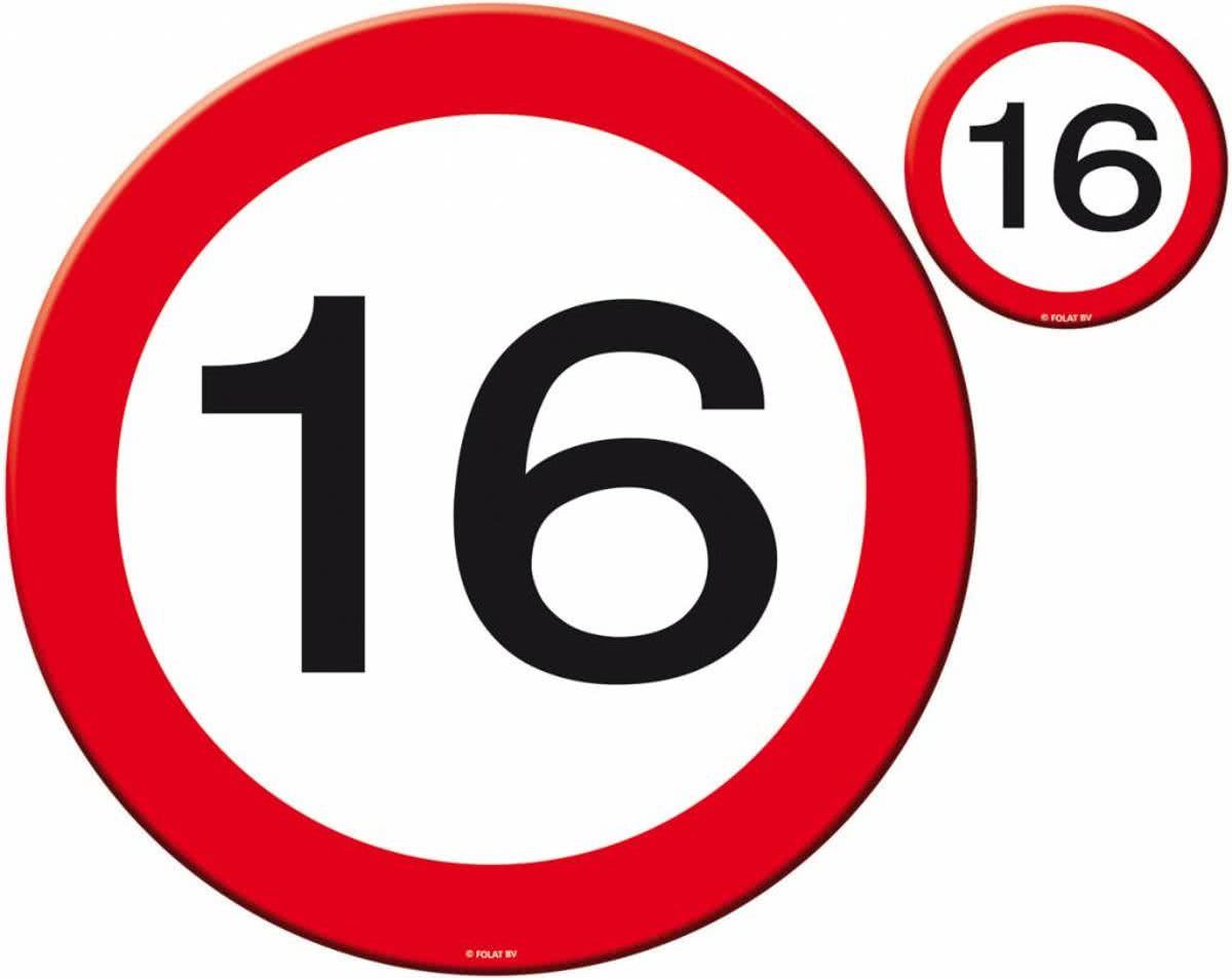 Placemats en Onderzetters 16 Jaar Verkeersbord 4 stuks