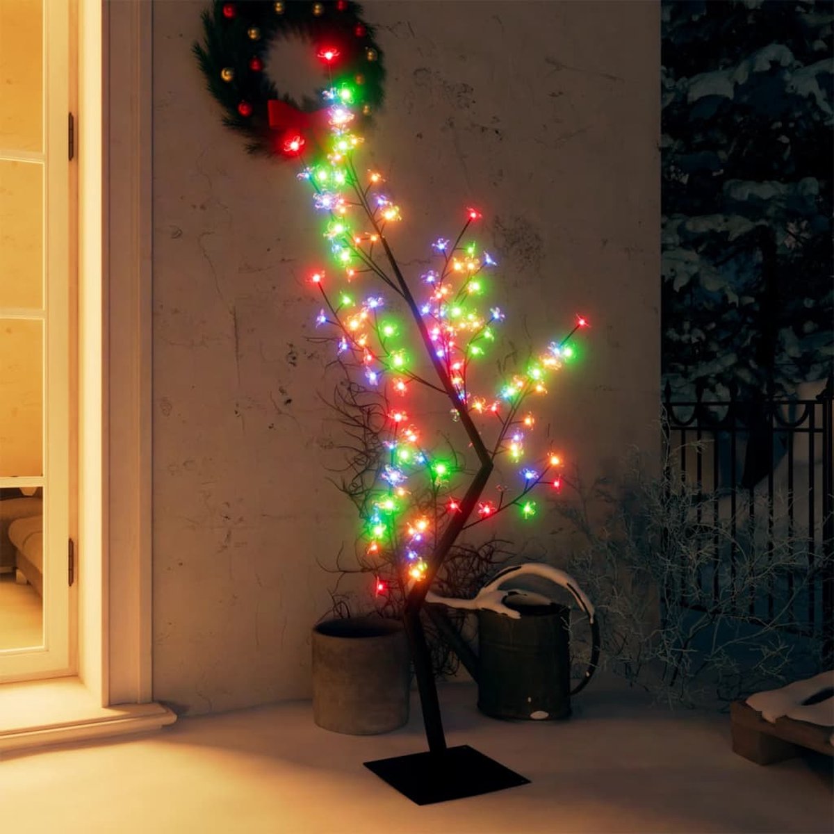 Kerstboom met 128 LEDs meerkleurig licht kersenbloesem 120 cm