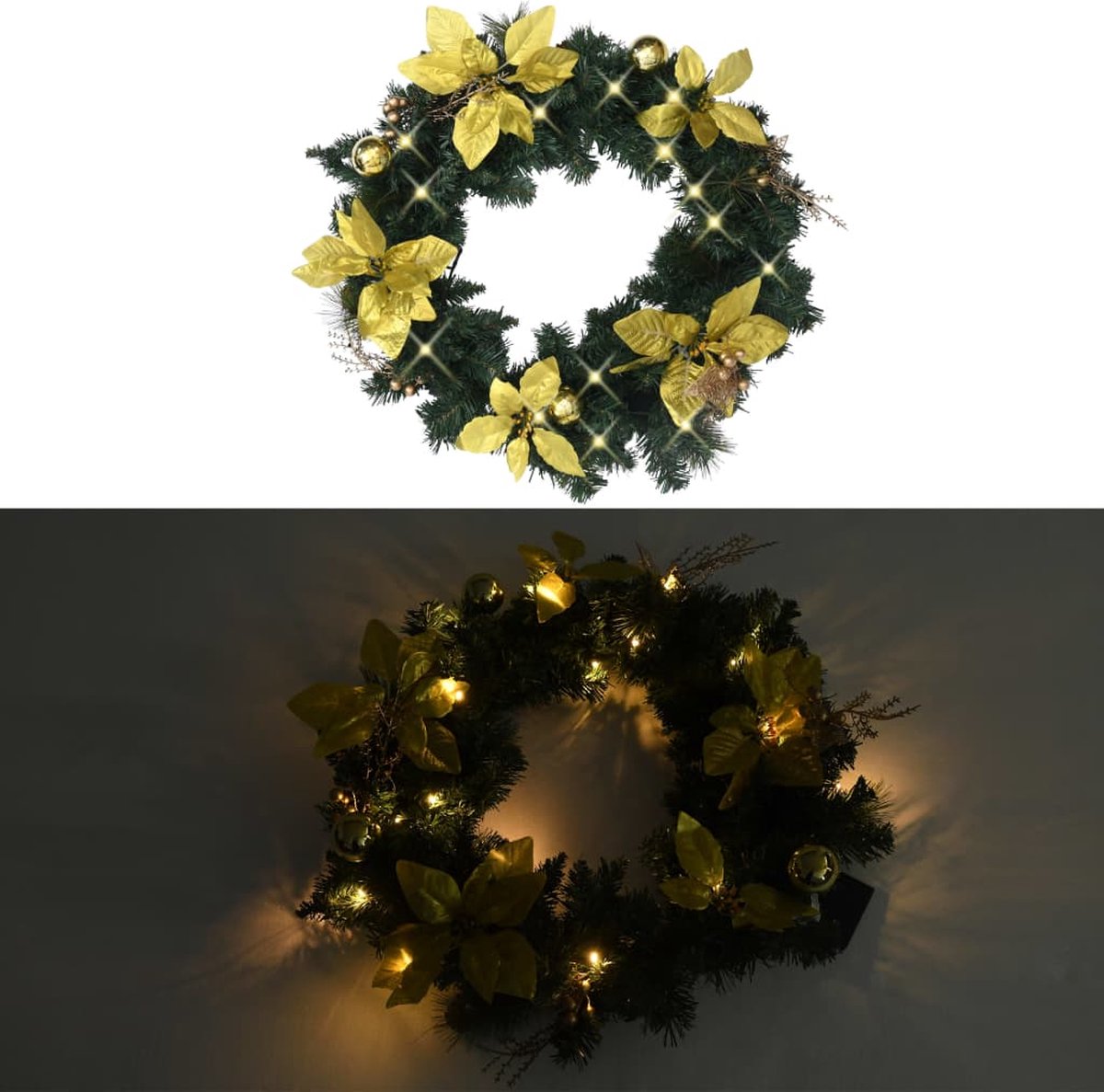 Kerstkrans met LED-lampjes 60 cm PVC groen