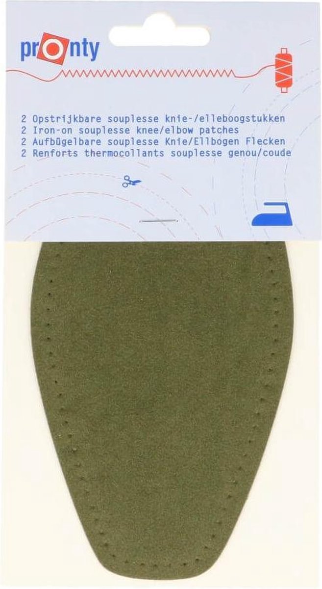 Pronty - 2 opstrijkbare souplesse suede look elleboogstukken khaki - pads voor elleboog opstrijkbaar en machinewasbaar