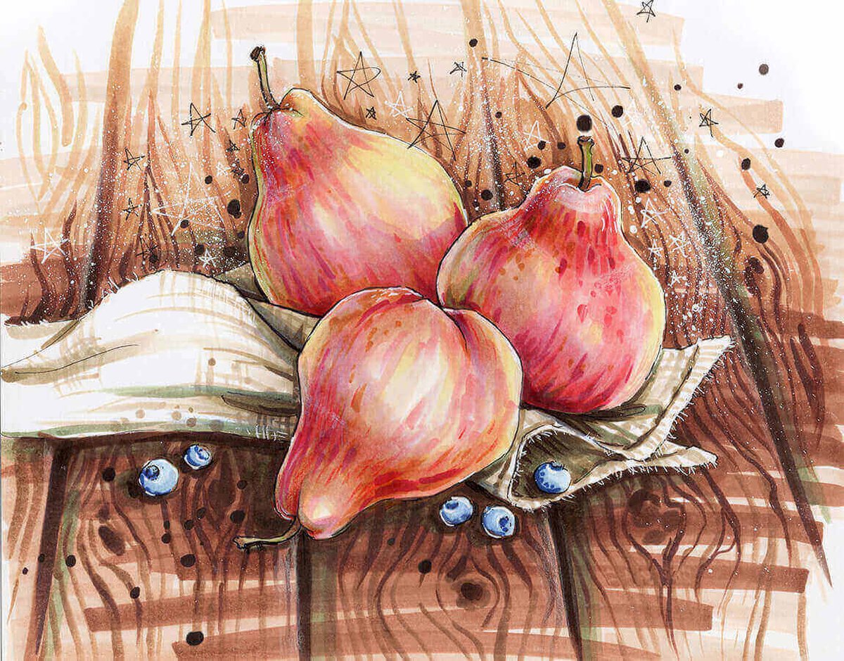 Diamond Painting Still with pears 40 x 50 cm ronde steentjes met kader