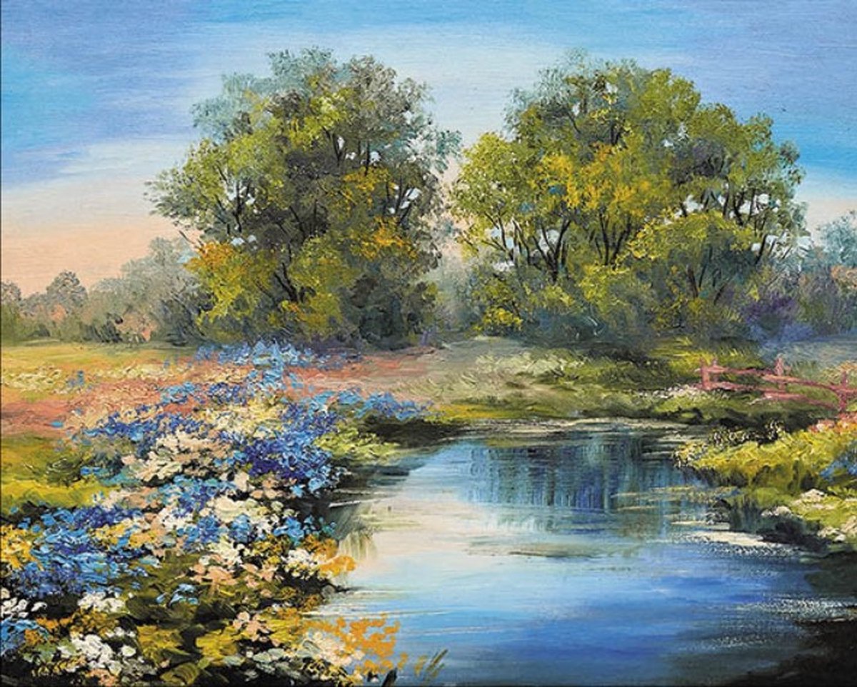 Diamond Painting Summer River 40 x 50 cm ronde steentjes met kader