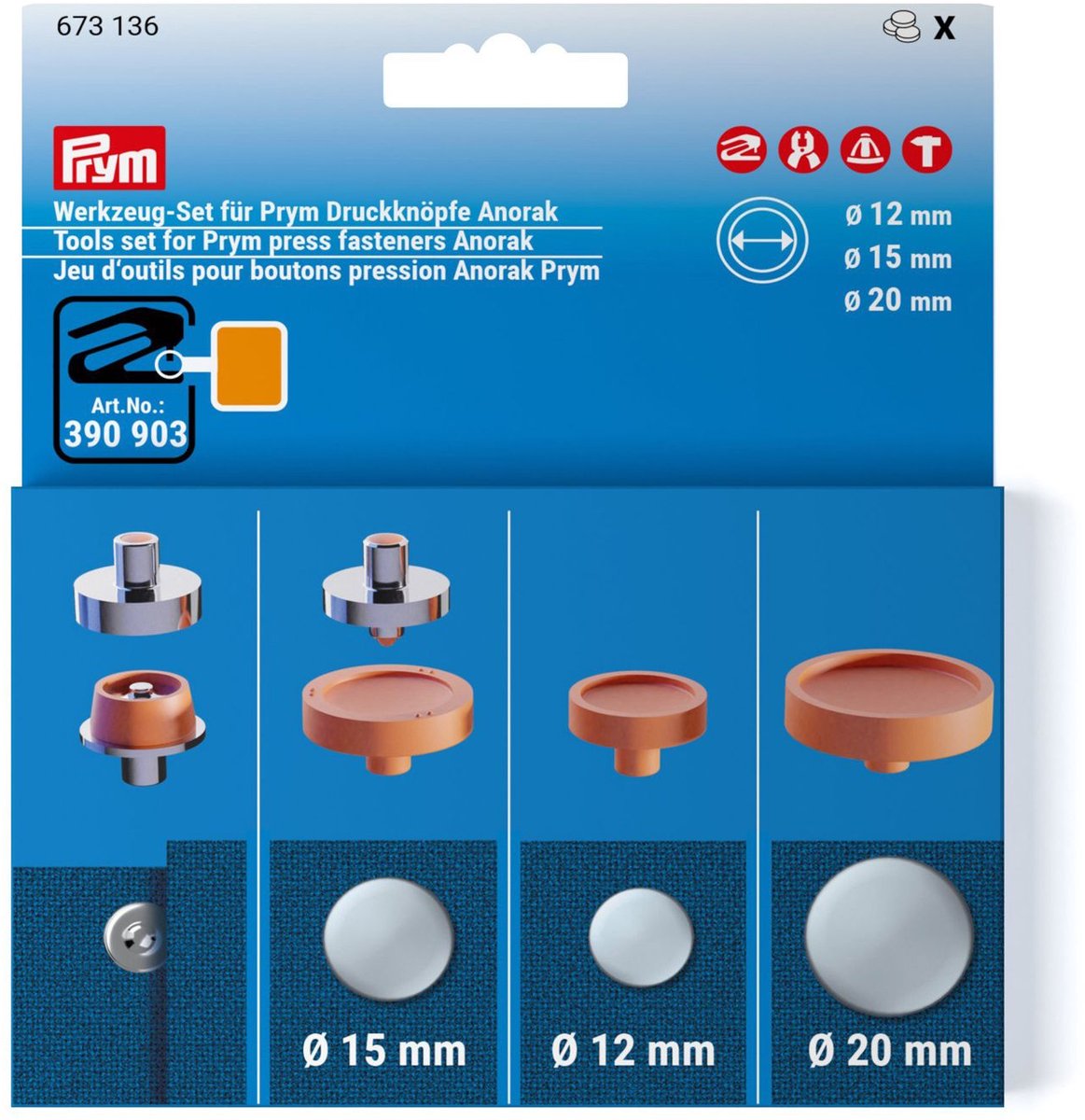 Gereedschapset drukknop.Anorak12+15+20mm - Drukknopen Anorak -  