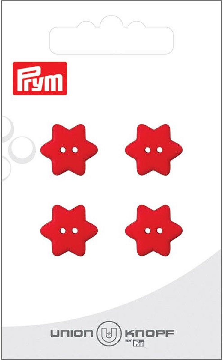 Kunststof 2 gaatjes 15mm ster rood 4st -  