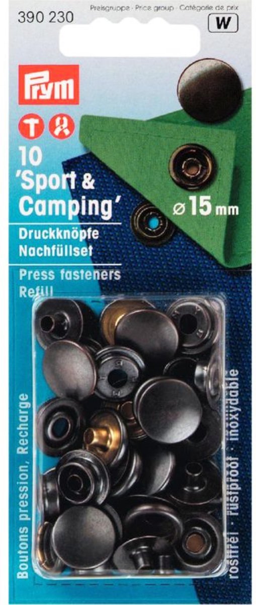   10 drukknopen sport & camping 15 mm  navulset  zwart 390 230