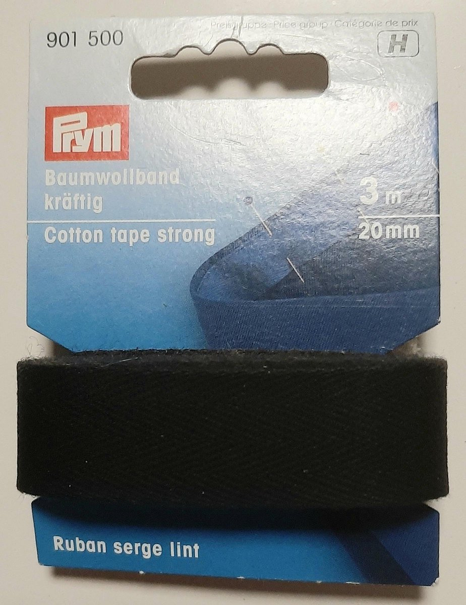   901 500 - katoenband stevig zwart - keperband - stofband zwart - 20mm x 3m - 2cm breed