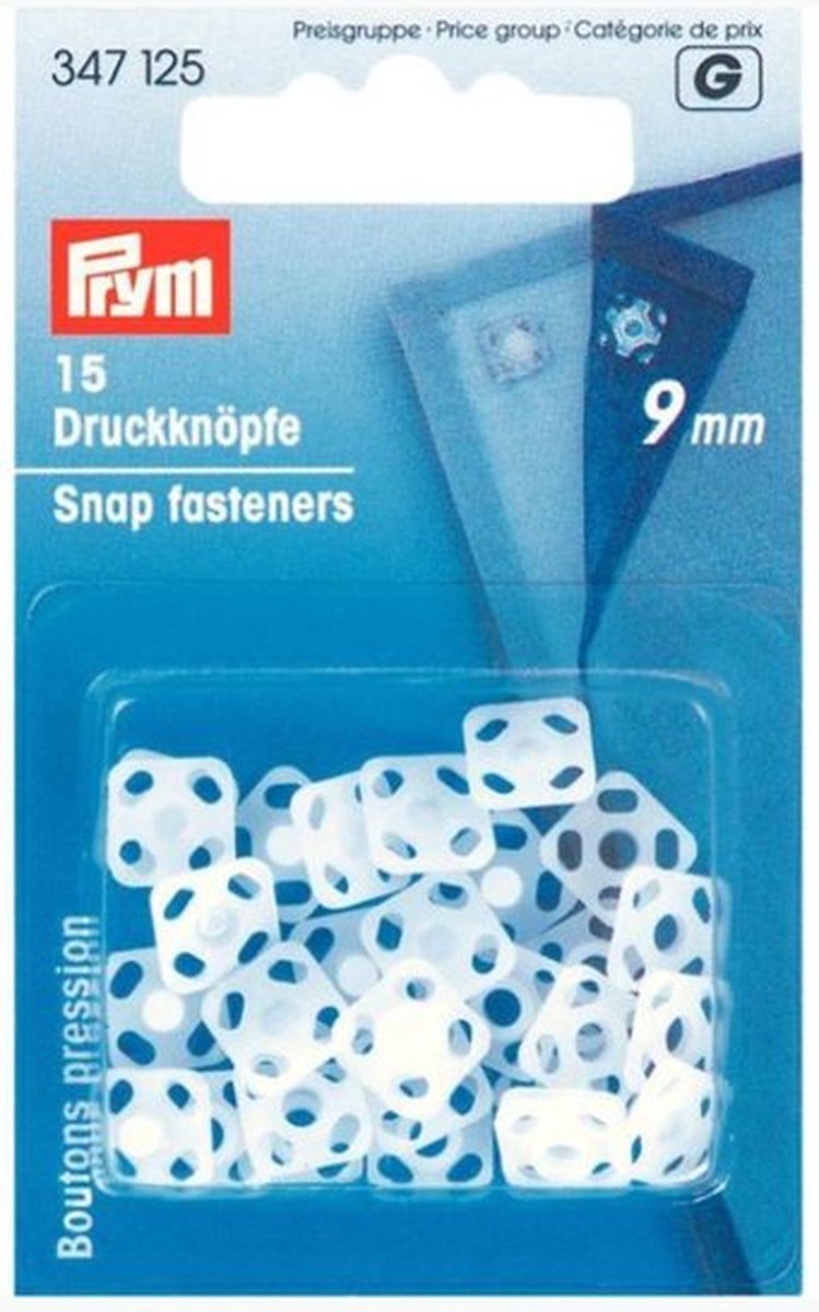 Prym Aannaai drukknopen 15 stuks 9 mm plastic wit