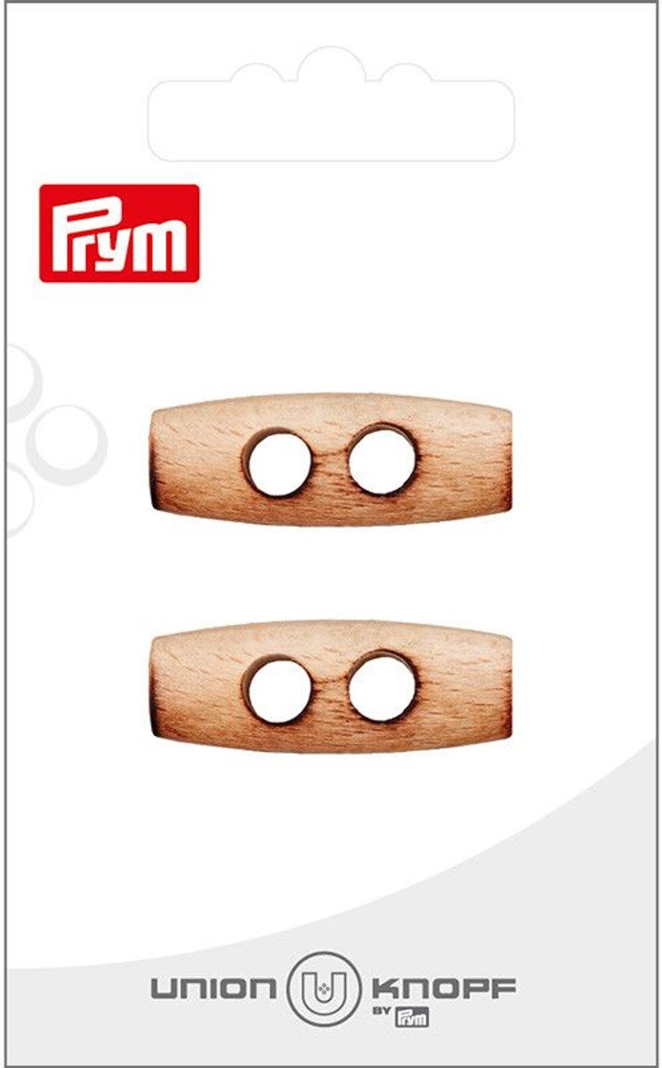   Fournituren - Knopen en sluitingen - Houtje-touwtje knoop 32mm crème 2st - Fournituren elastieken band - Crème - 1 kaart