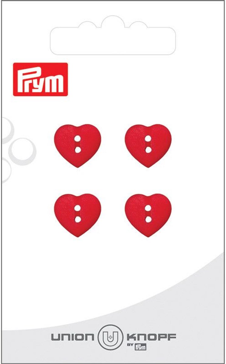   Fournituren - Knopen en sluitingen -   hart 2 gaatjes 12mm rood 4st - Fournituren elastieken band - Rood - 1 kaart