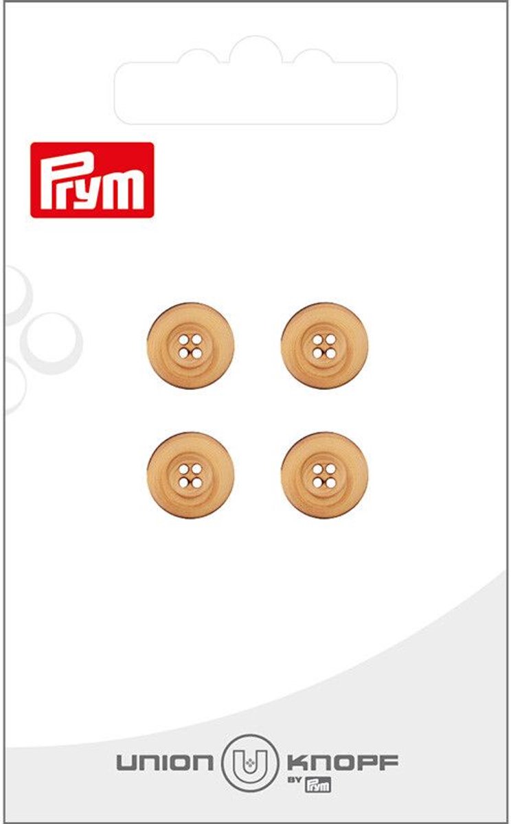   Fournituren - Knopen en sluitingen -   hout 4 gaatjes 10mm beige 4st - Fournituren elastieken band - Beige - 1 kaart