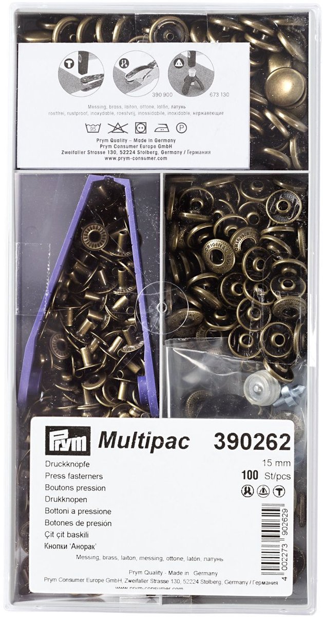   Fournituren - Knopen en sluitingen - Naaivrijdrukknopen ANORAK 15 mm oudmessing 100 st. - Fournituren elastieken band - Oudmessing - 1 doos