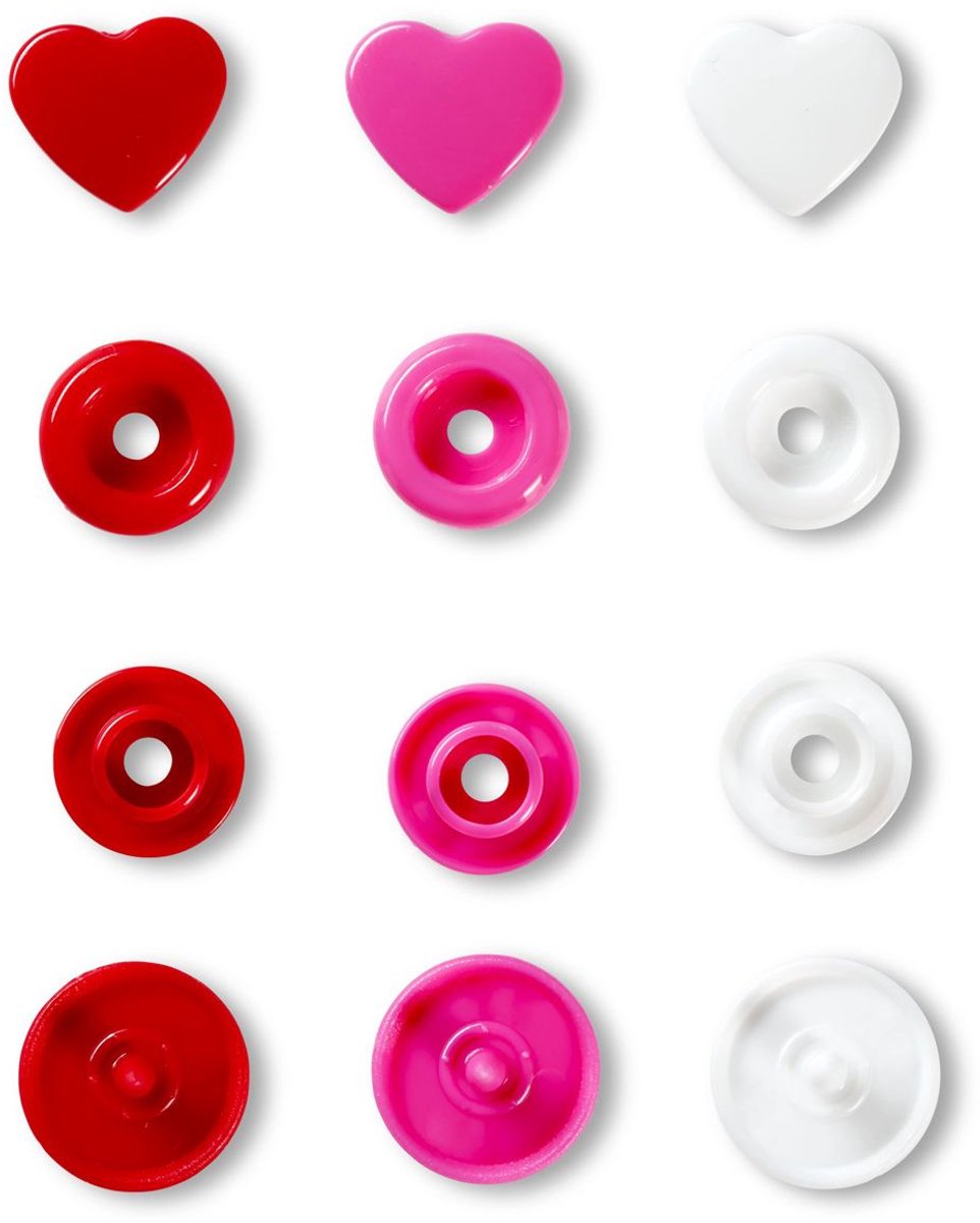   Love Color drukknoppen Hart 12,4mm rood/wit/fuchsia