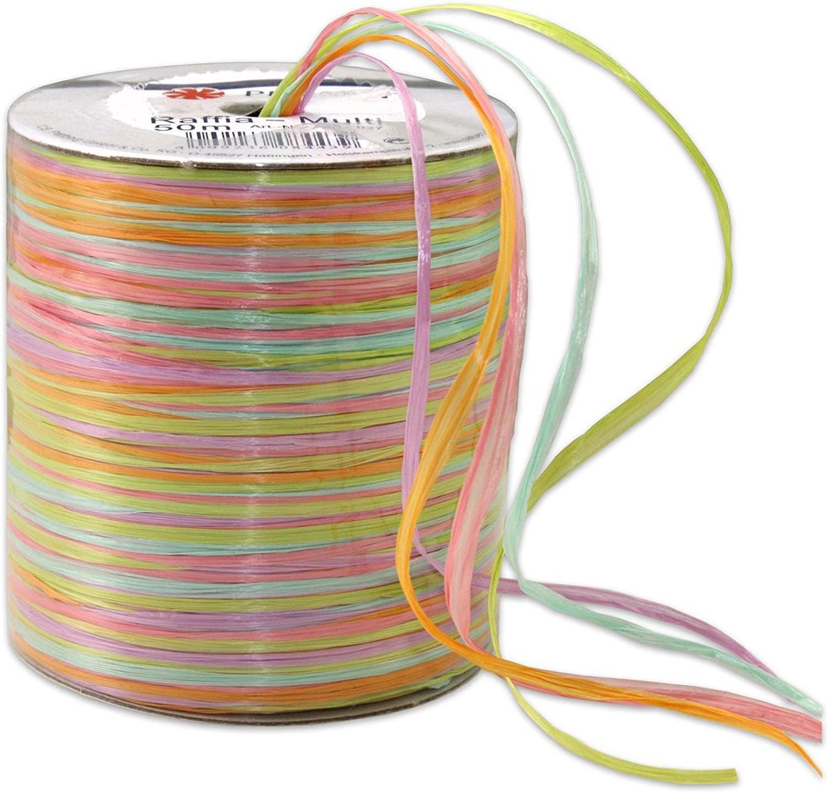 1 x Decoratielint Raffia Multicolor lichtgroen abrikoos appelgroen lila crème kleur spoel 50 m