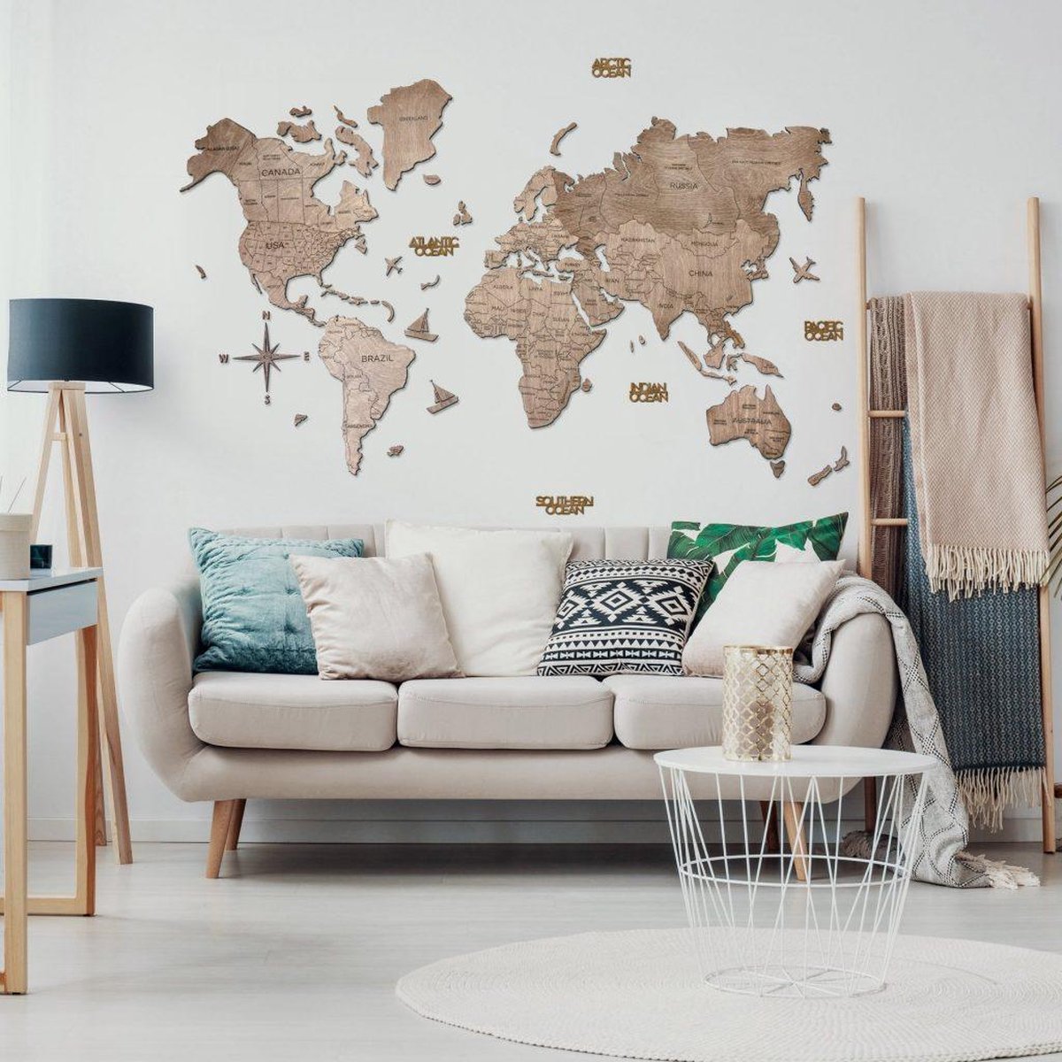 Houten Wereldkaart 2D – Terra - M (100 x 60 cm)