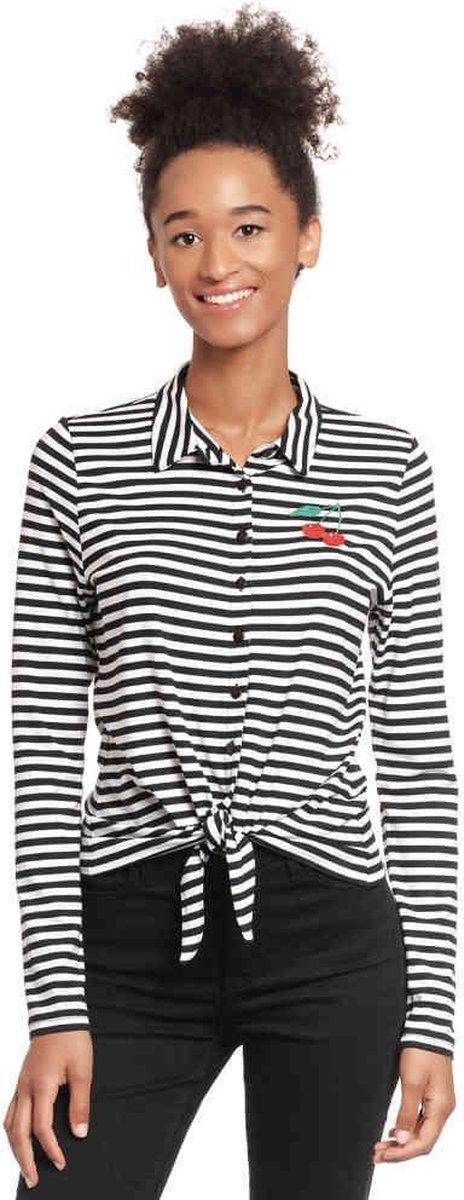 Pussy Deluxe Blouse -L- Stripes Zwart/Wit