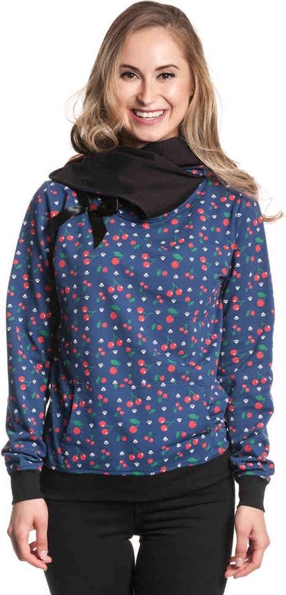 Pussy Deluxe Hoodie/trui -L- Cat Paws & Cherries Blauw