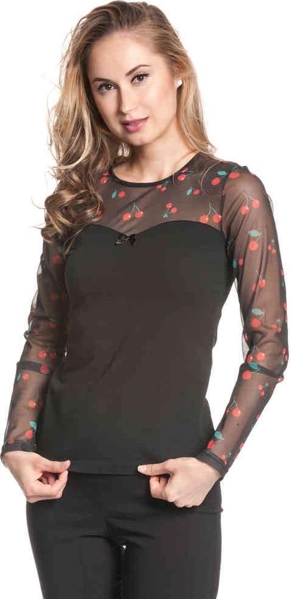 Pussy Deluxe Longsleeve top -L- Cherries Zwart