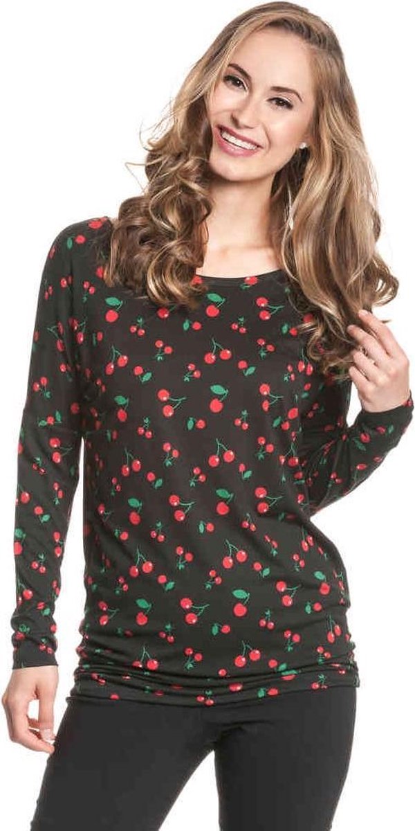 Pussy Deluxe Longsleeve top -M- Cherries Zwart