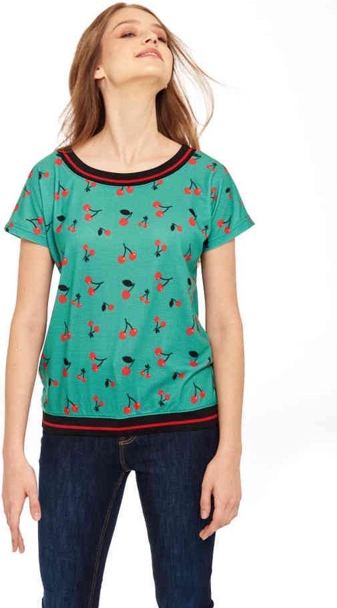 Pussy Deluxe Shirt -L- Cat Cherries Groen