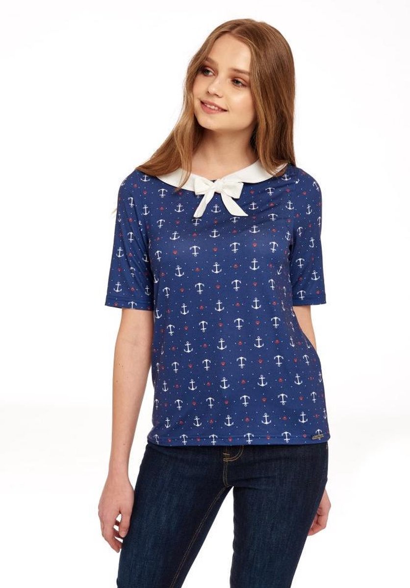 Pussy Deluxe Shirt -S- Sweet Anchors Collar Blauw