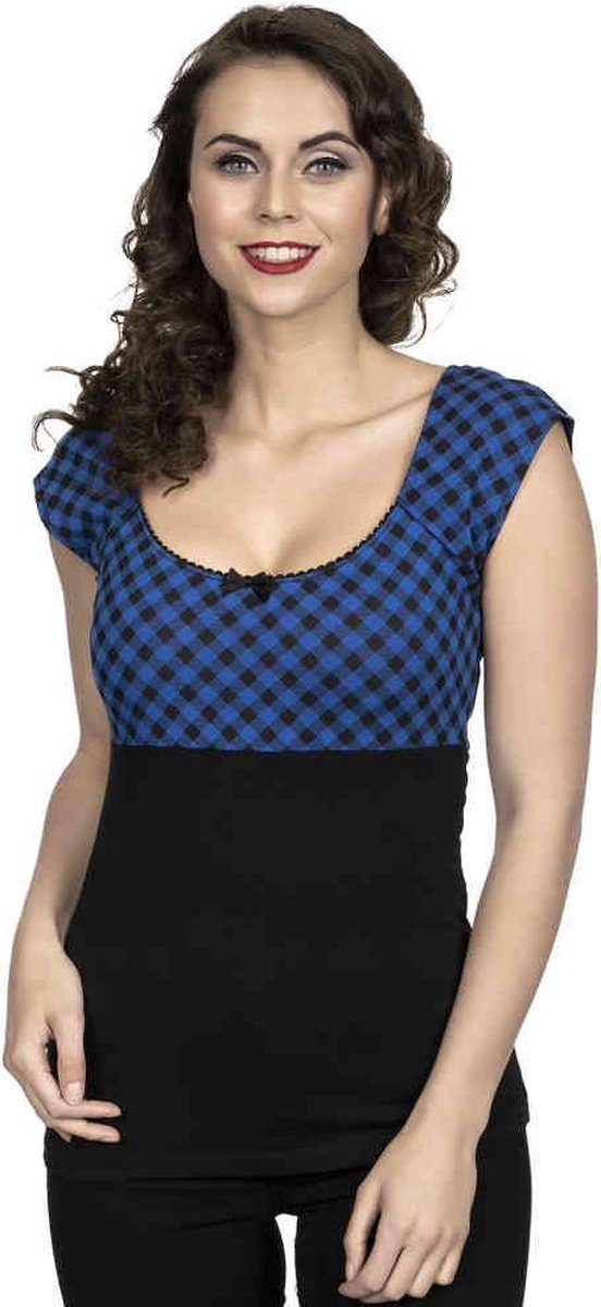 Pussy Deluxe Top -L- Blue Vichy Zwart