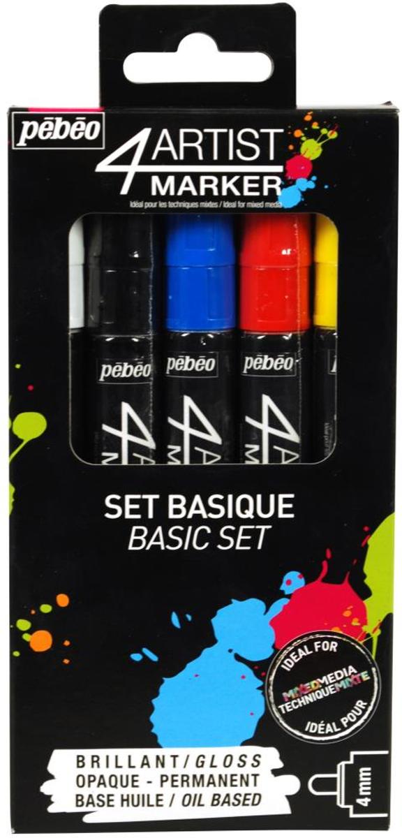 Pebeo - 4Artist Markers 4.0mm - Basis Kleuren- set 5 stuks