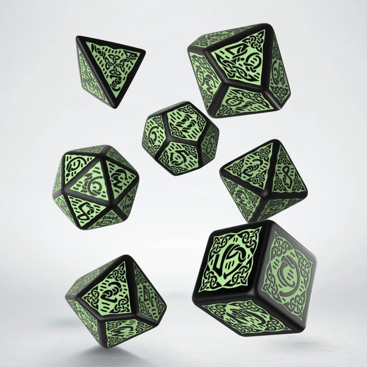 Celtic polydice set  zwart met groen