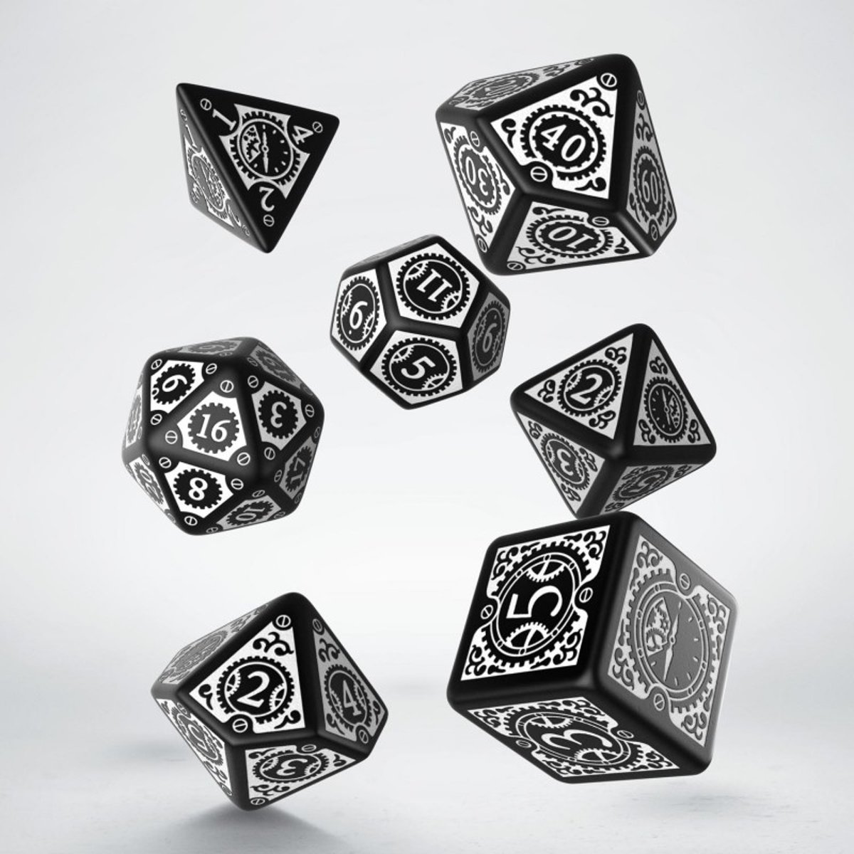 Steampunk Clockwork Black & white Dice Set