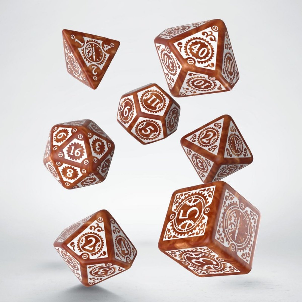 Steampunk Clockwork Caramel & white Dice Set