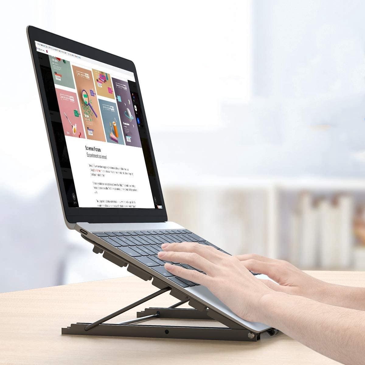 Universele Ergonomische Laptop Standaard 7-13’’ inch - Laptop Houder - Voor Thuiswerken en op Kantoor - Laptop steun - Tablet Houder/Standaard - Geschikt voor Macbook/Laptops/IPad/Tablets/Notebook/E-Reader - Boekenstandaard - Zwart