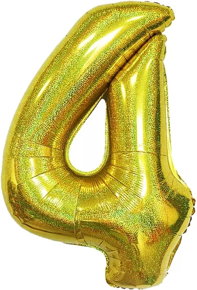 Ballon Cijfer 4 Jaar Goud Helium Ballonnen Verjaardag Versiering Gouden Feest Versiering Met Rietje Glitter - 86Cm