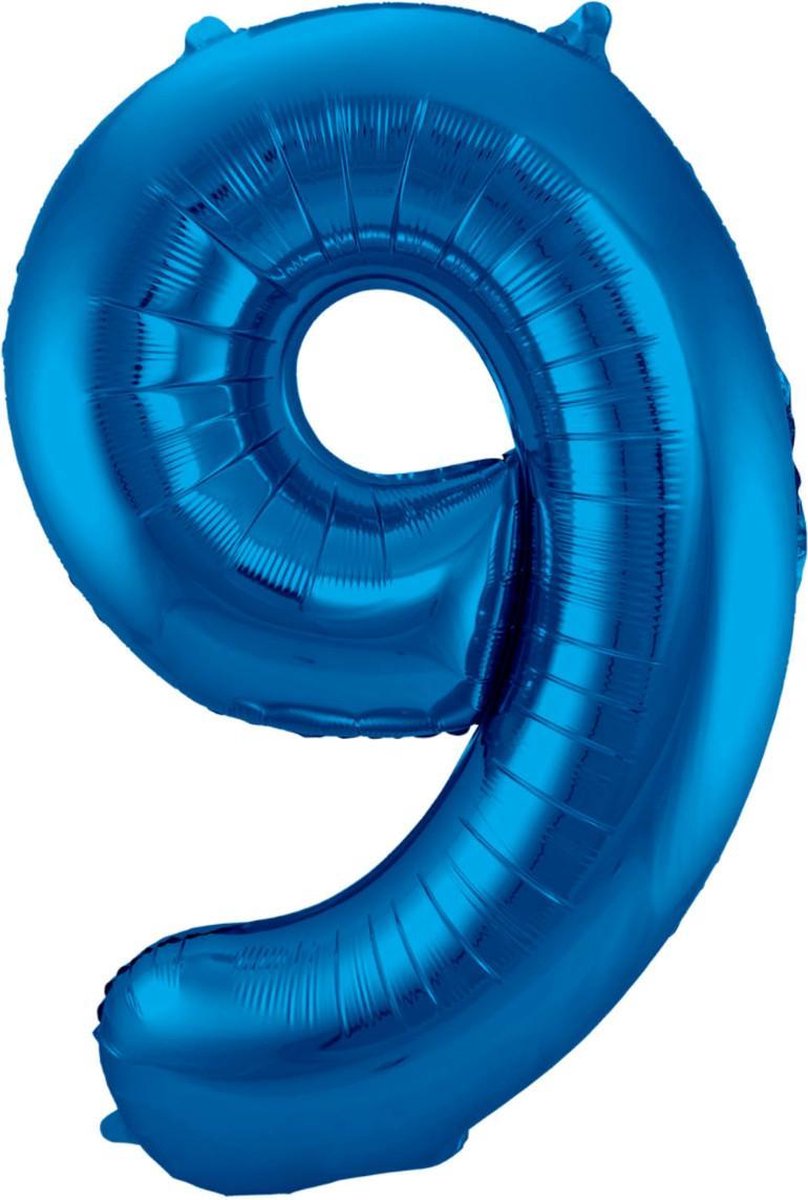 Ballon Cijfer 9 Jaar Blauw 86Cm Verjaardag Feestversiering Met Rietje