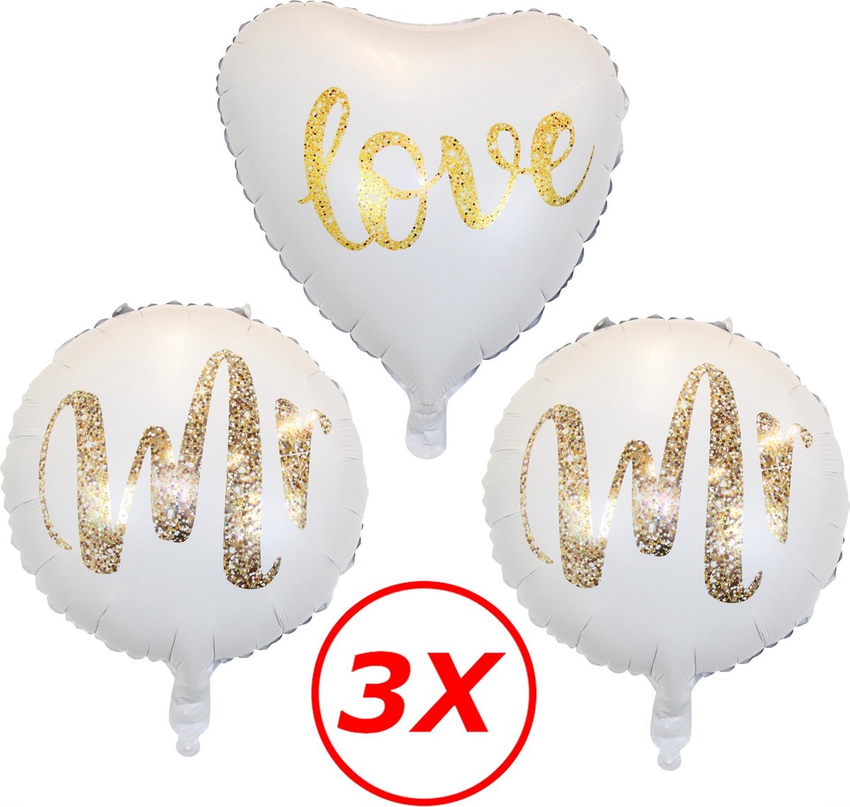 Bruiloft Versiering Mr & Mr Huwelijk Decoratie Helium Ballonnen Goud & Wit Bruiloft Ballon Met Rietje 40 Cm – 3 Stuks