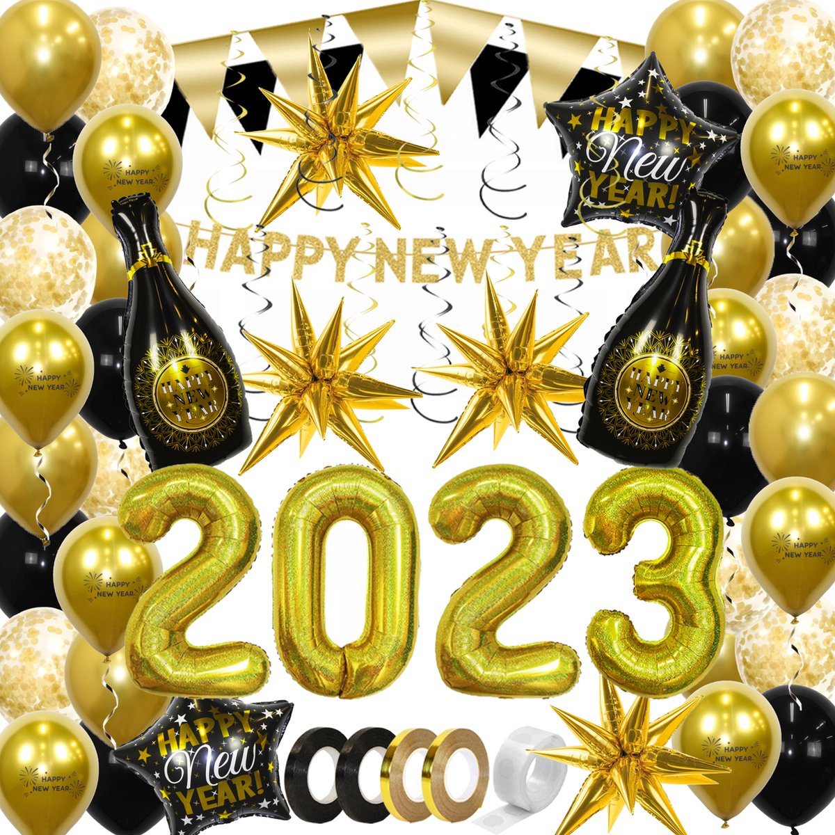 Happy New Year 2023 Versiering Oud En Nieuw Versiering Nieuw Jaar Feest Artikelen 2023 Versiering Decoratie Goud - 72st.