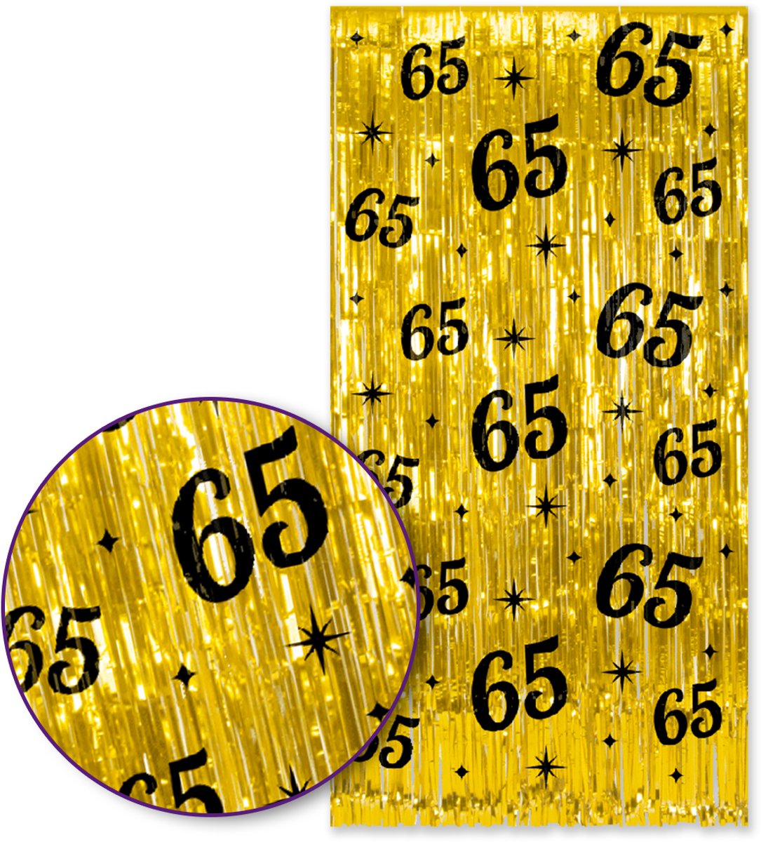   – 65 Jaar Foliegordijn – Goud & Zwart – 100×200 cm – Zelfklevend – 65e Verjaardag Versiering – Backdrop Fotomuur