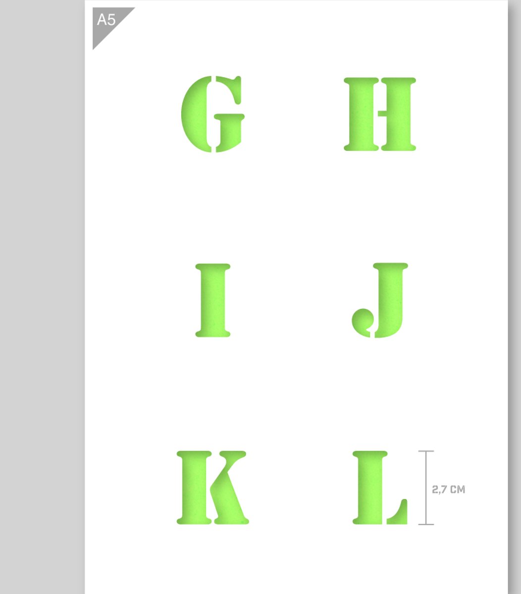 A5 Alfabet Letter Sjabloon G H I J K L – Karton - Hoogte letters 2,7cm