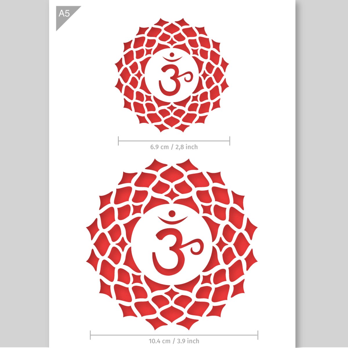 A5 Sahasrara Chakra Ohm Sjabloon – Kunststof Stencil - Bovenste uitsnede is 6,9 cm in diameter