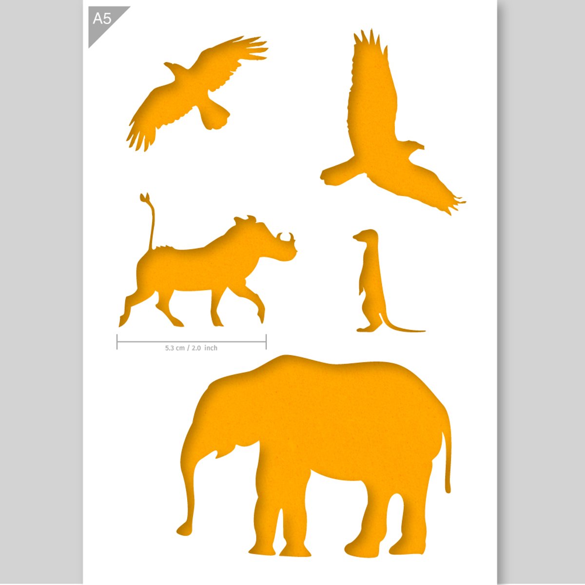 A5 Sjabloon  Afrikaanse Dieren – Kunststof Stencil -  Wrattenzwijn is 5,3cm breed