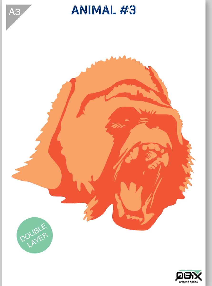 Gorilla Sjabloon - Kunststof Stencil - A3 42 x 29,7 cm - 2 lagen - Het gorilla hoofd is 25cm hoog