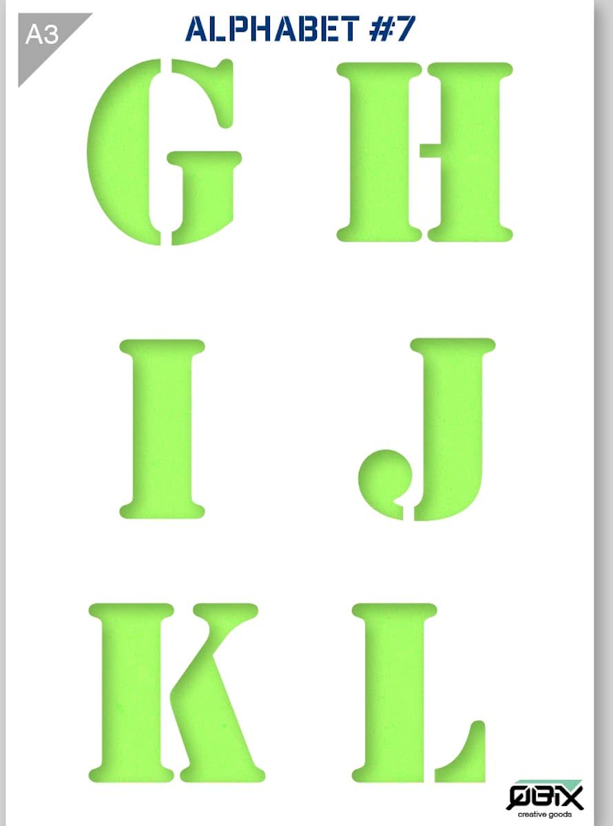 Letter Sjabloon G H I J K L - Kunststof Stencil - A3 42 x 29,7 cm - Letters zijn +- 9cm hoog